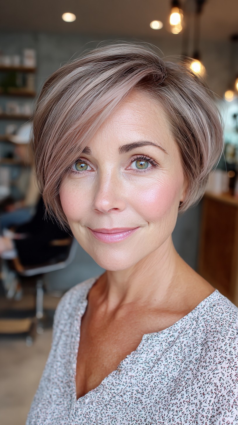 Softly Textured Angled Bob with Subtle Highlights