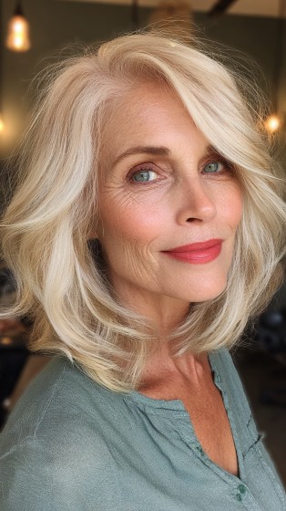 Softly Textured Layered Midi Bob with Face-Framing Waves
