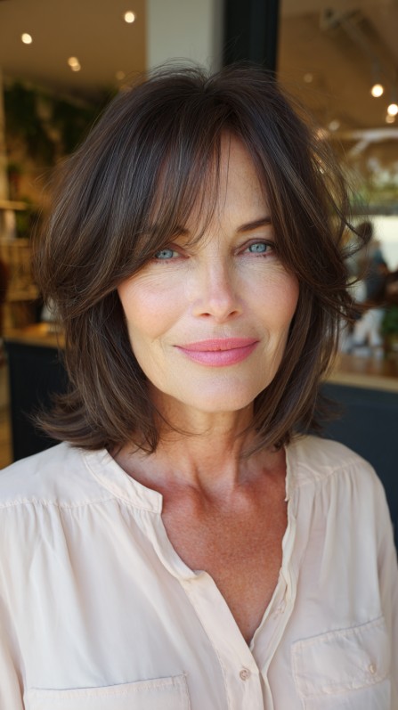Softly Textured Long Bob with Wispy Layers