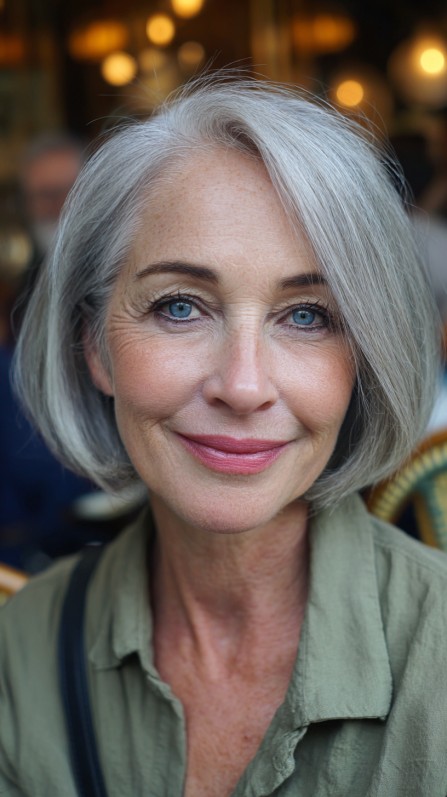 Softly Textured Silver Bob with Subtle Layers