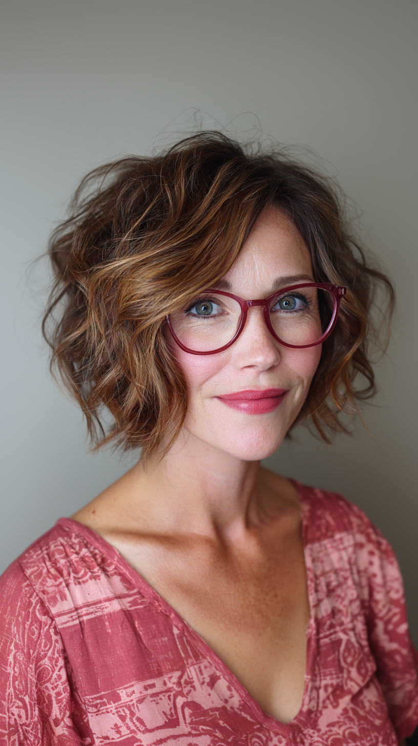 Stylish Textured Bob with Soft Waves and Highlights