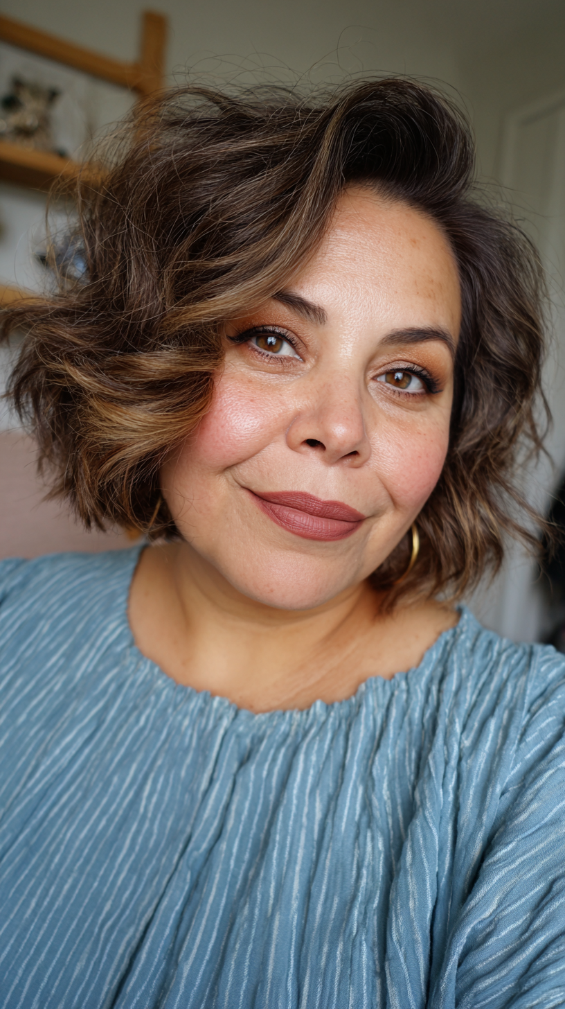 Textured Curly Bob with Warm Highlights