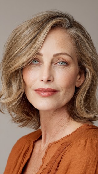 Textured Layered Midi Bob with Soft Waves