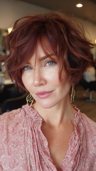 Textured Short Cut with Rich Auburn Highlights