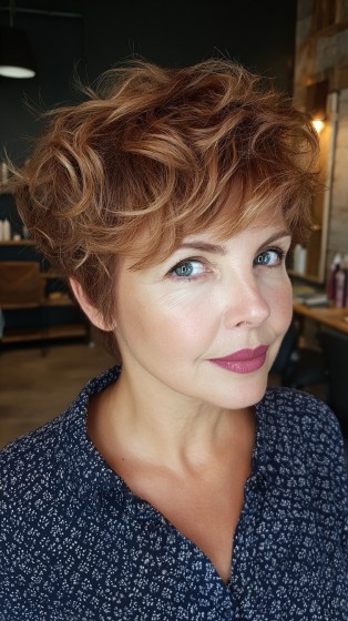 Textured Short Cut with Warm Honey Curls
