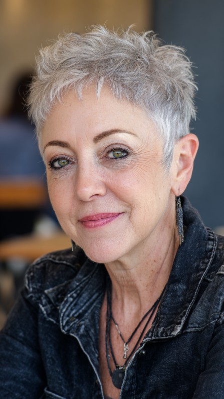 Textured Silver Pixie Cut with Defined Layers