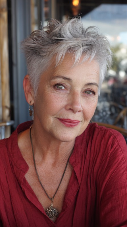 Textured Silver Pixie Cut with Playful Volume