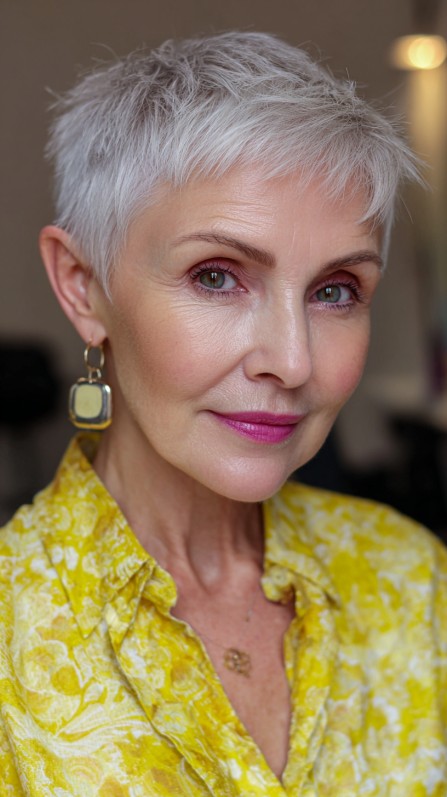 Textured Silver Pixie Cut with Soft Layers