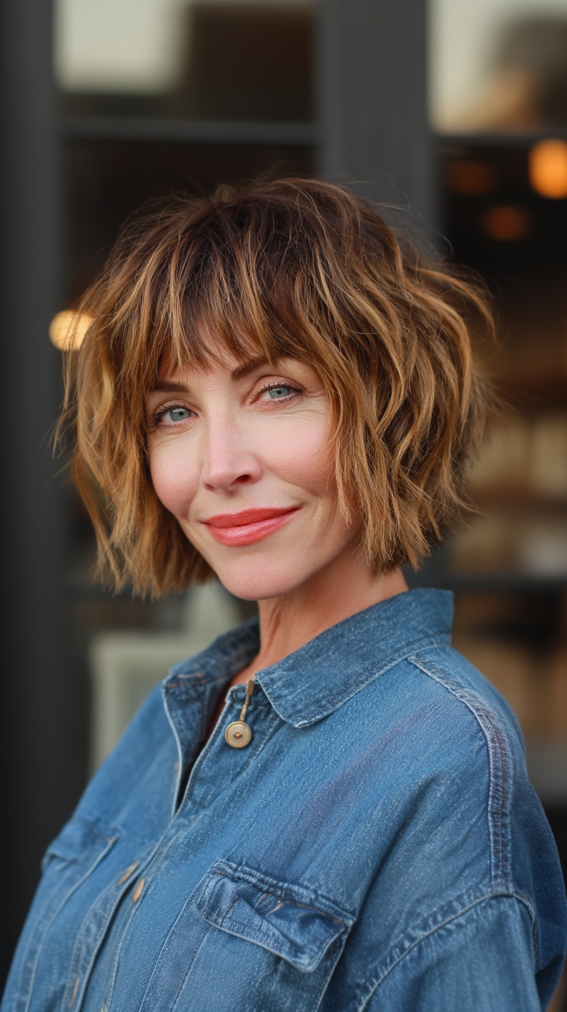 Textured Wavy Bob with Subtle Highlights