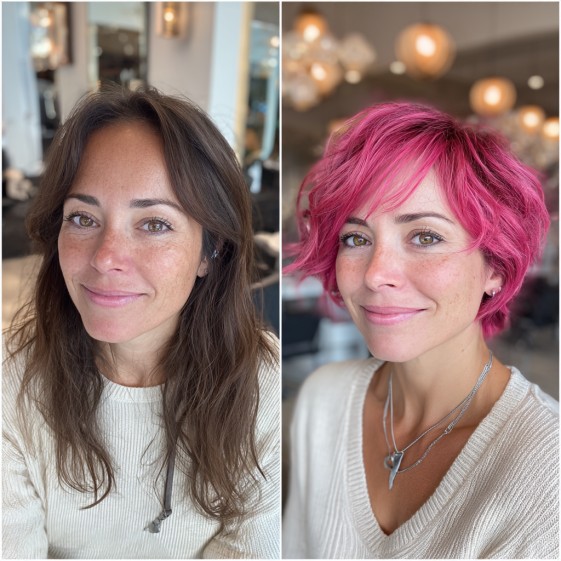 Vibrant Short Pixie with Bold Pink Highlights