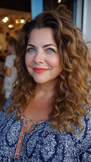 Voluminous Curly Mid-Length Cut with Soft Layers