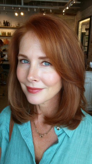Warm Copper Layered Midi Bob with Soft Face-Framing Layers