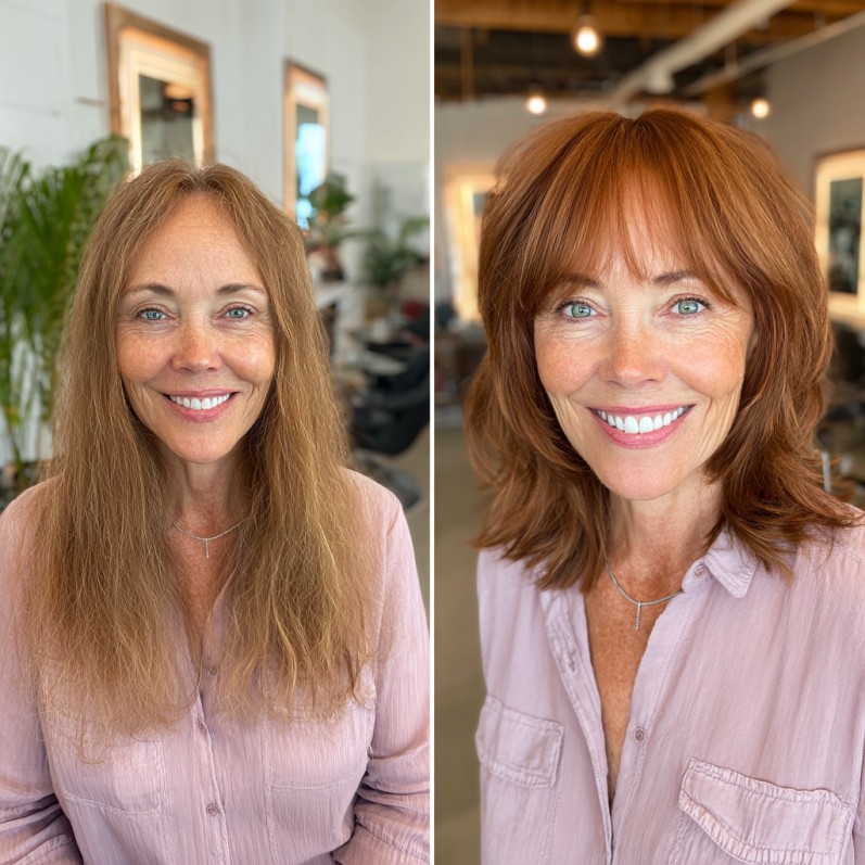 Textured Shoulder-Length Cut with Soft Bangs