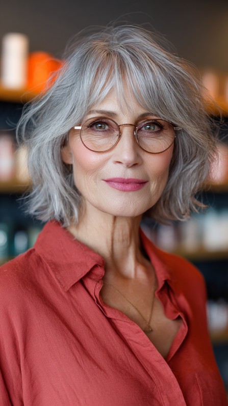 Chic Textured Grey Bob with Soft Volume