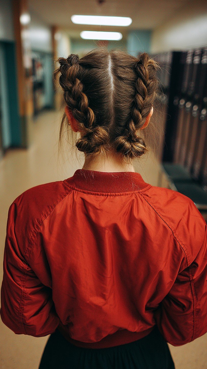 Charming Double Braided Buns with Textured Finish