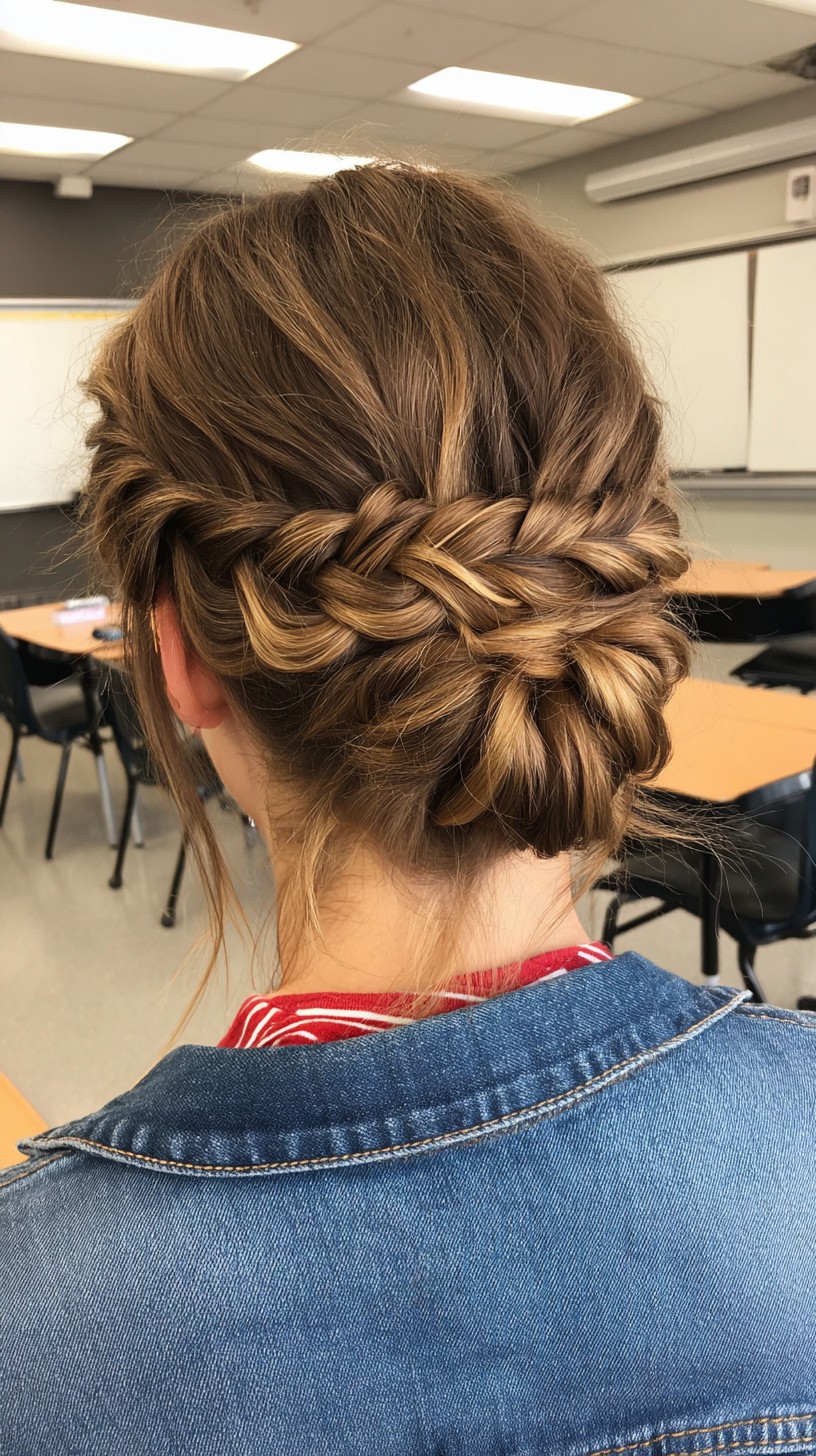 Charming Intricate Braided Updo with Soft Texture