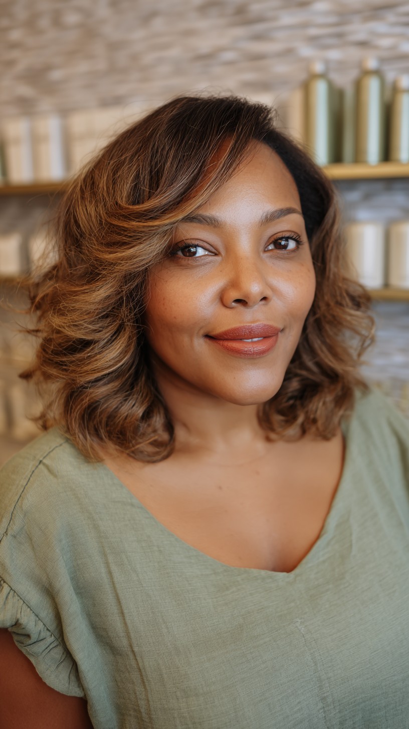 Chic Curly Bob with Subtle Highlights