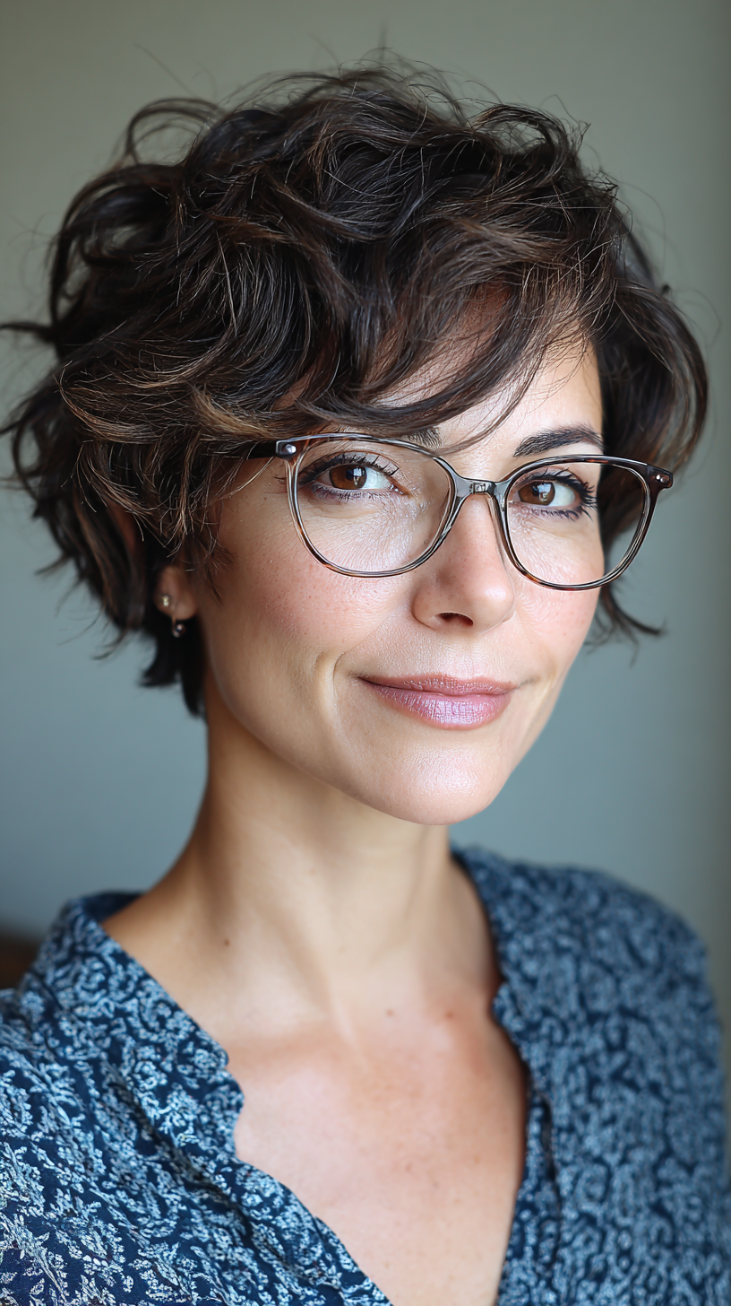 Chic Curly Brunette Cut with Textured Layers