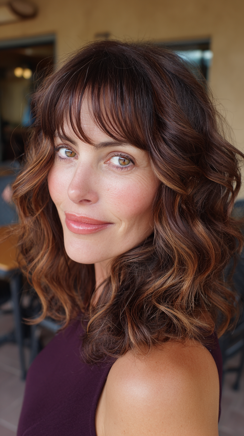 Chic Curly Cut with Face-Framing Bangs