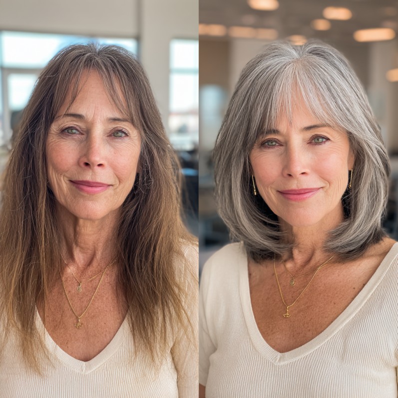 Chic Grey Bob with Subtle Face-Framing Layers