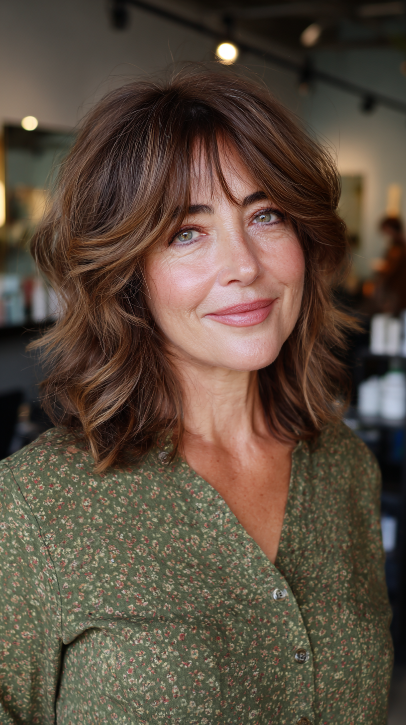 Chic Layered Brunette Cut with Soft Waves