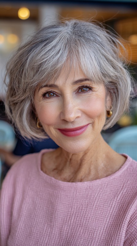 Chic Softly Layered Gray Bob with Face-Framing Texture