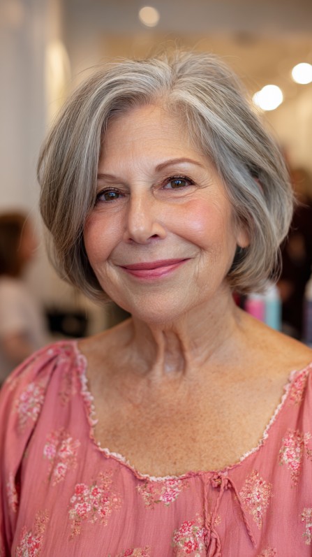 Chic Textured Gray Bob with Soft Face Framing Layers