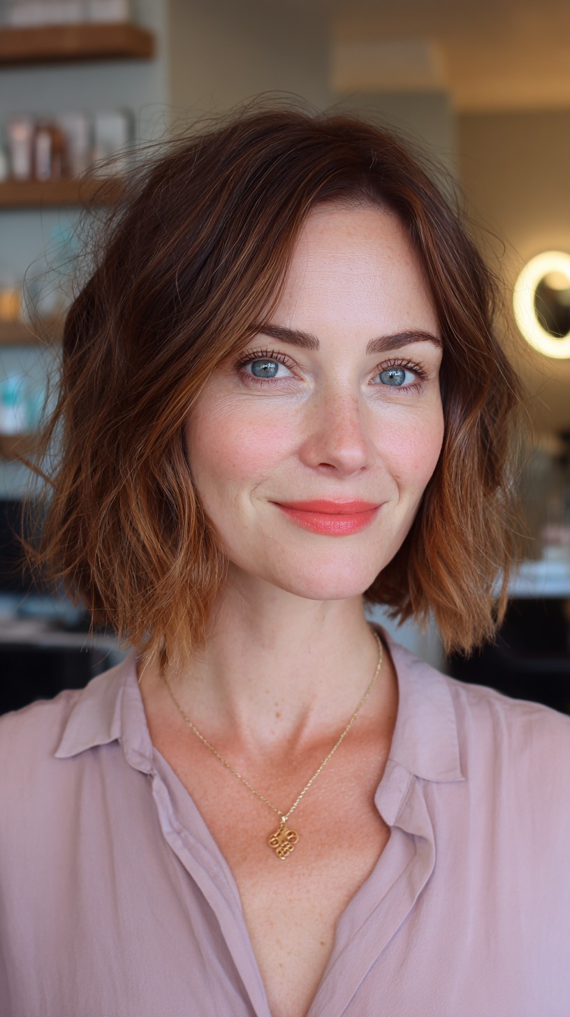 Chic Textured Lob with Warm Balayage