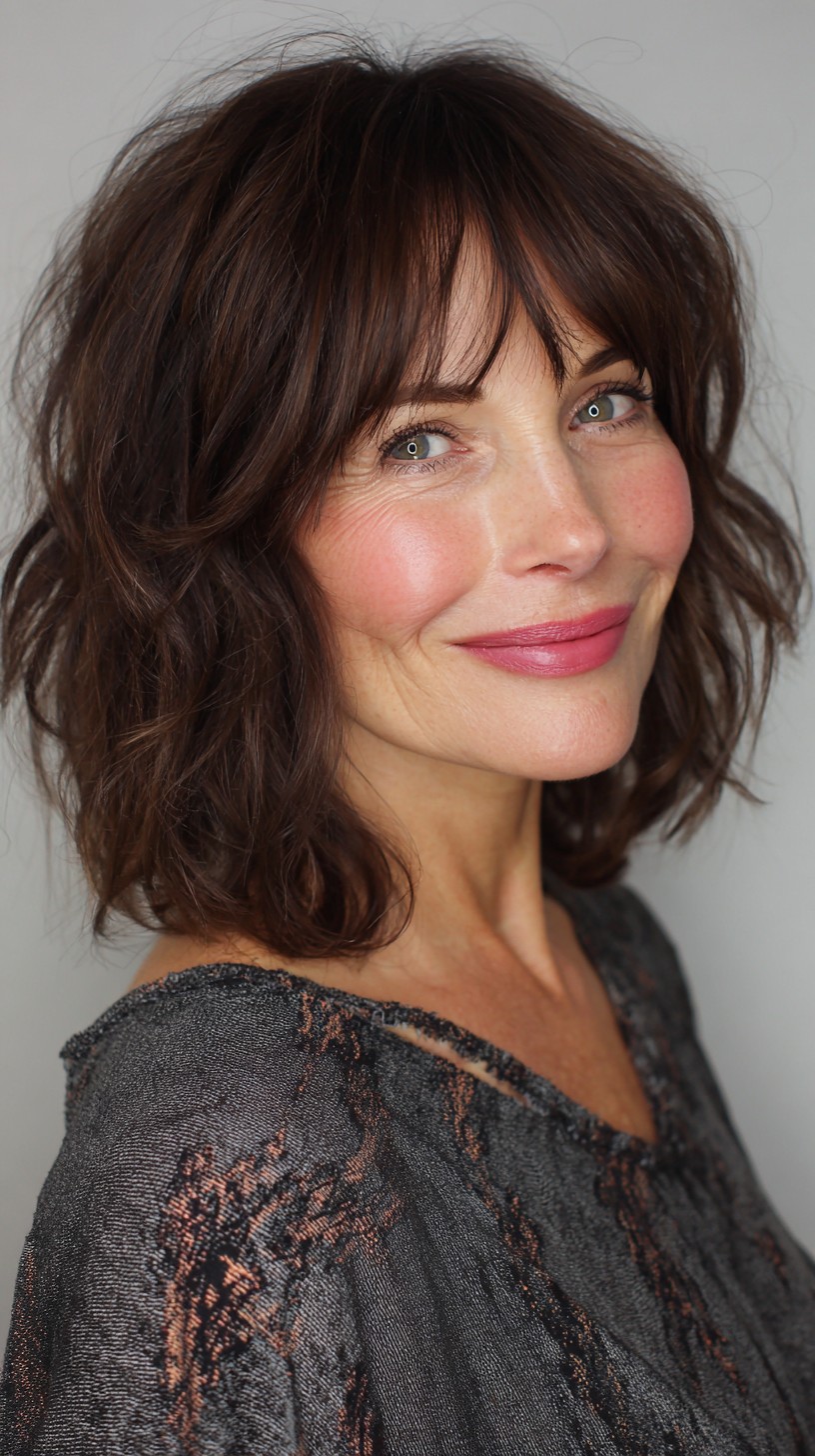 Chic Textured Lob with Wispy Bangs