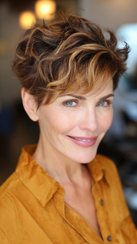 Chic Textured Pixie with Golden Highlights