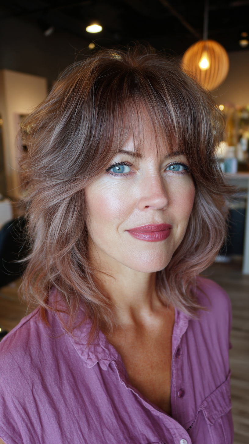 Chic Textured Shag with Soft Face-Framing Bangs