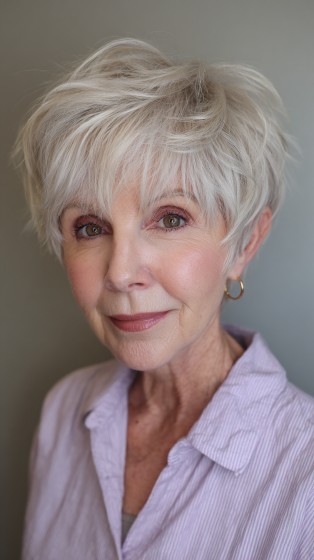 Chic Textured Silver Razor-Cut Pixie