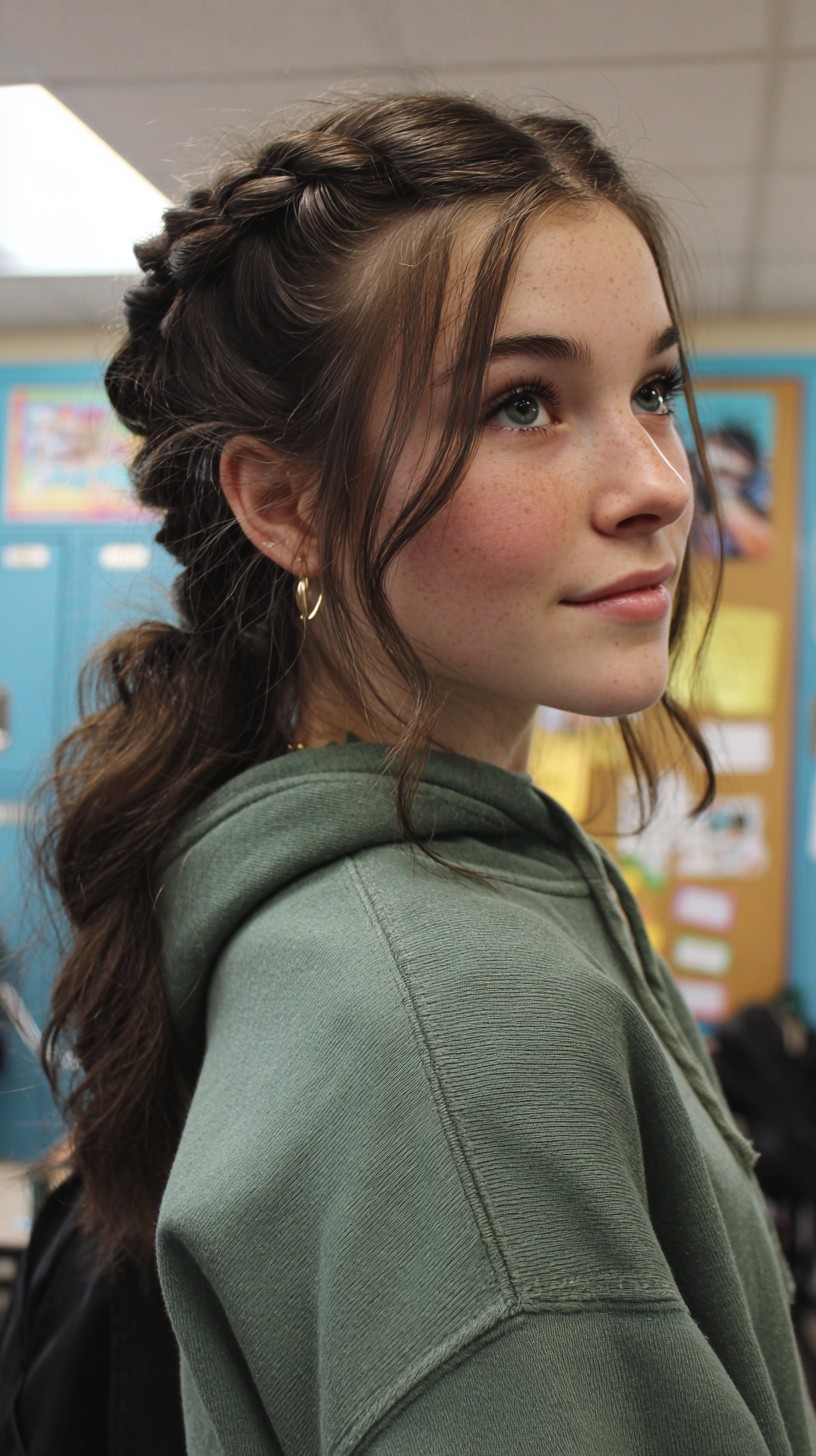 Elegant Half-Up Braided Style with Loose Waves