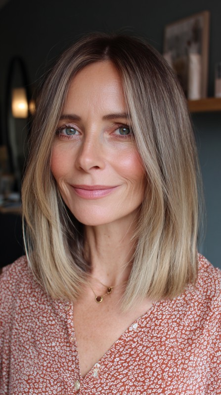 Elegant Long Bob with Subtle Ash Balayage