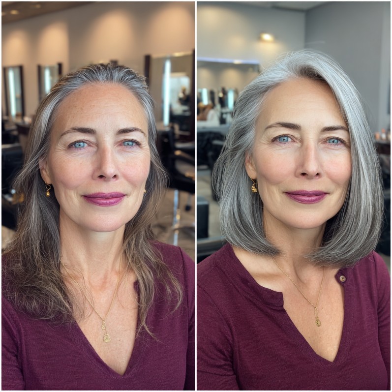 Modern Blunt Bob with Subtle Silver Highlights