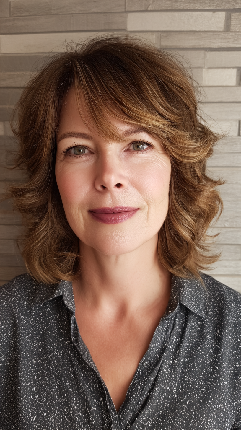 Modern Layered Waves with Soft Bangs