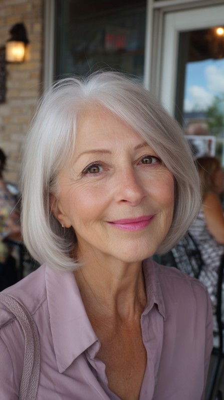 Modern Silvery Blunt Bob with Soft Face Framing Layers