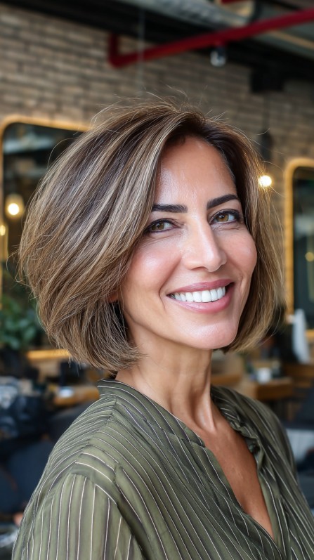 Modern Textured Bob with Subtle Caramel Balayage