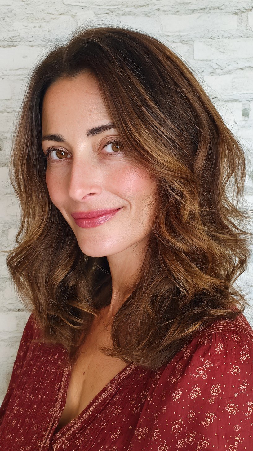 Modern Textured Waves with Subtle Face-Framing Layers