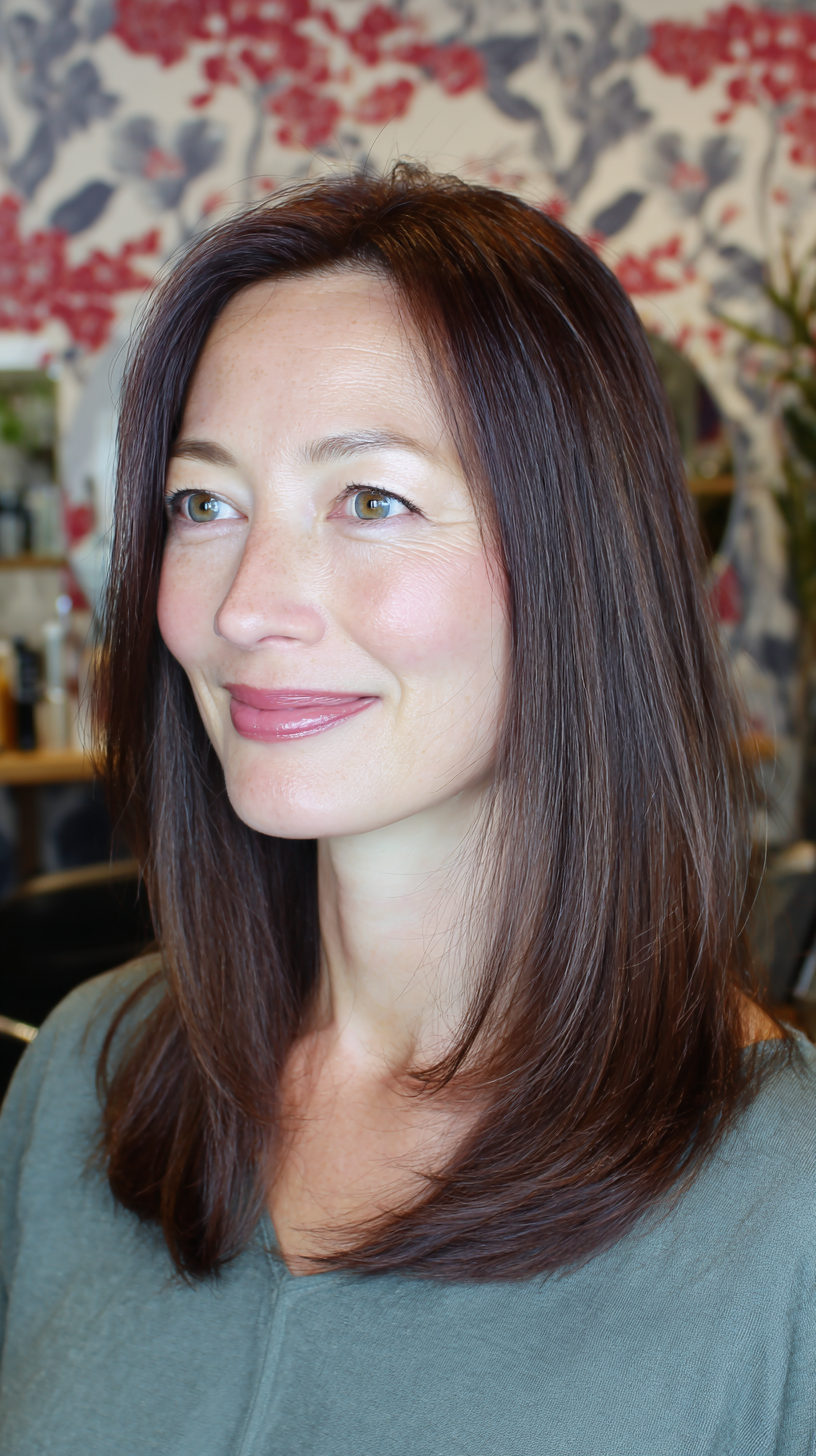 Sleek and Straight Brunette Cut with Subtle Layers