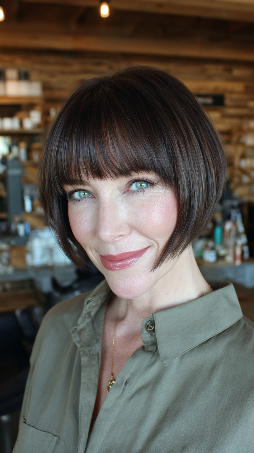 Sleek Chin-Length Bob with Blunt Bangs