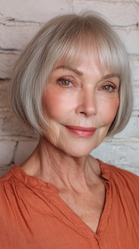 Sleek Silver Bob with Subtle Fringe