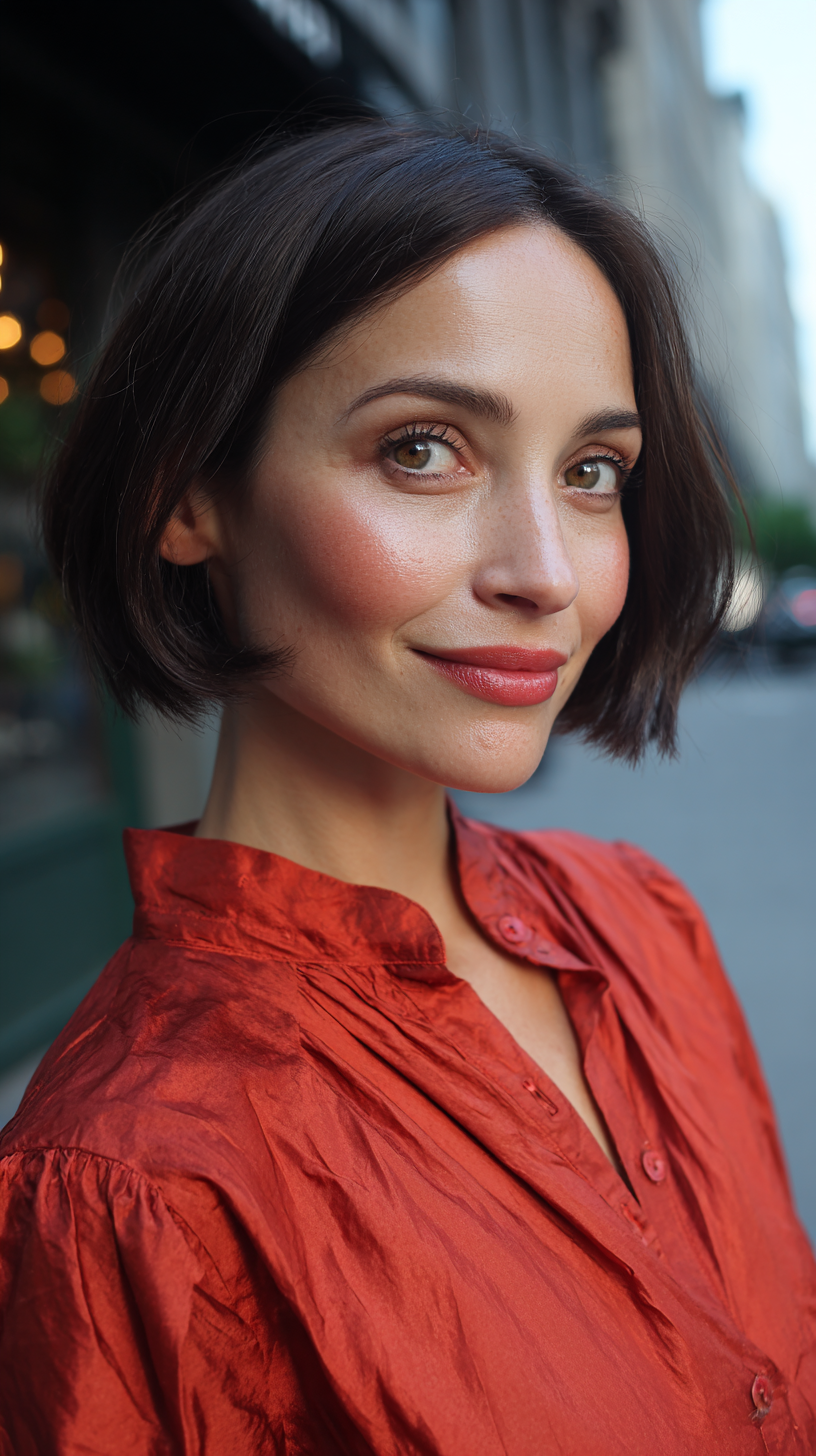 Sleek Textured Bob with Subtle Side-Swept Bangs