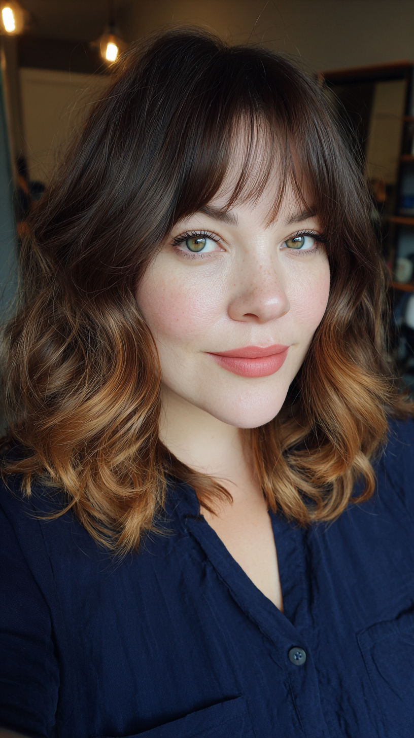 Soft Curly Lob with Face-Framing Bangs