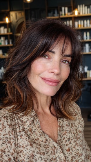 Soft Layered Waves with Face-Framing Bangs
