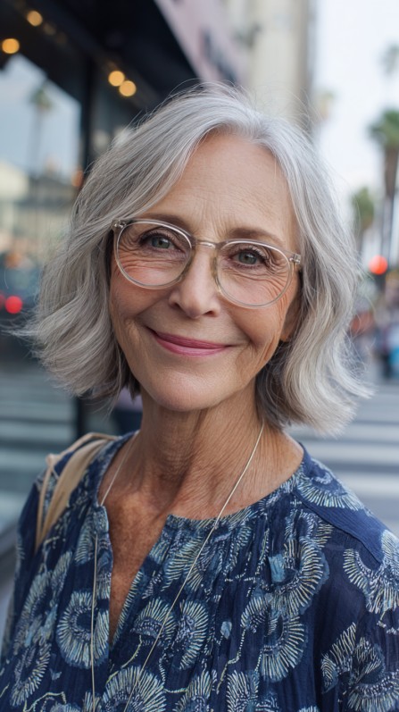 Softly Curled Ash Blonde Shoulder-Length Cut