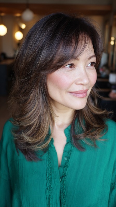 Softly Layered Cut with Warm Caramel Balayage