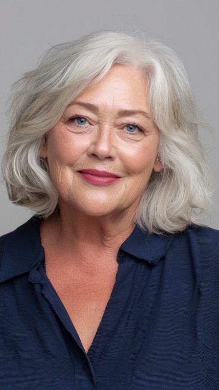 Softly Layered Grey Bob with Gentle Waves