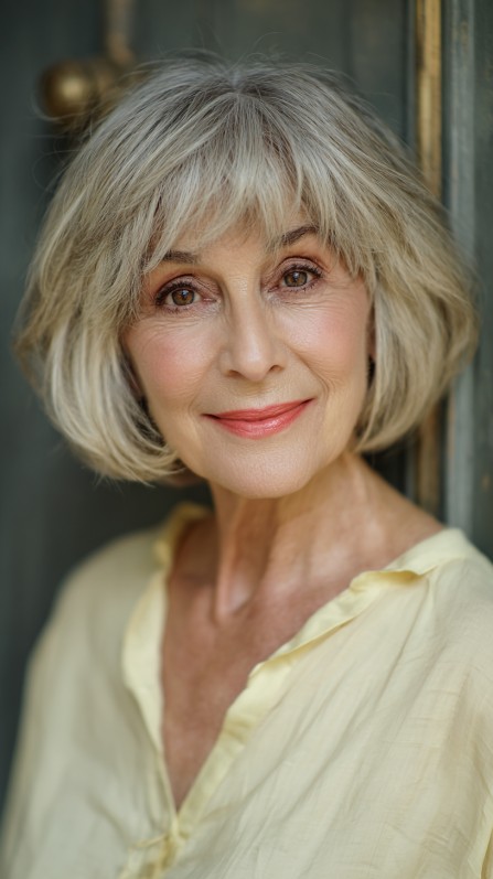 Softly Layered Silver Bob with Gentle Bangs