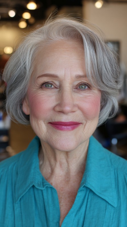 Softly Layered Silver Lob with Gentle Volume